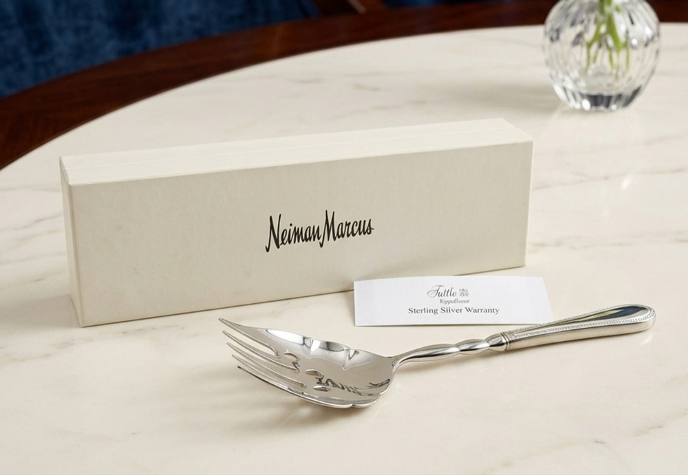 Tuttle Triumph Sterling Silver Serving Fork Modern Neiman Marcus ORIGINAL BOX